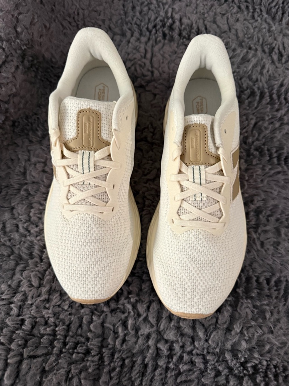 New Balance Women's Cream Knit Running Sneakers with Tan Accents